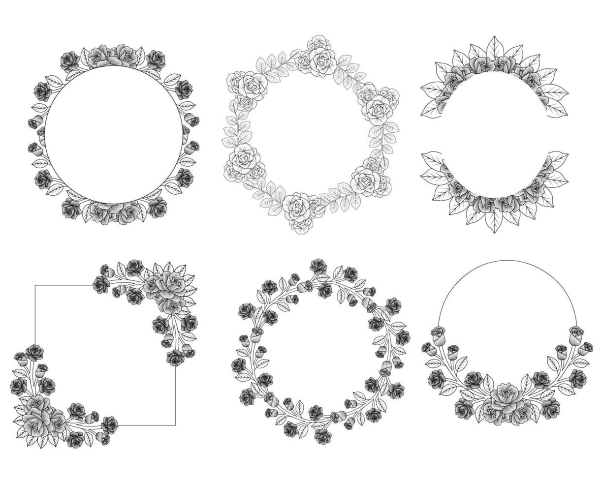 Flower wreath and floral frame clipart for wedding invitation elements vector