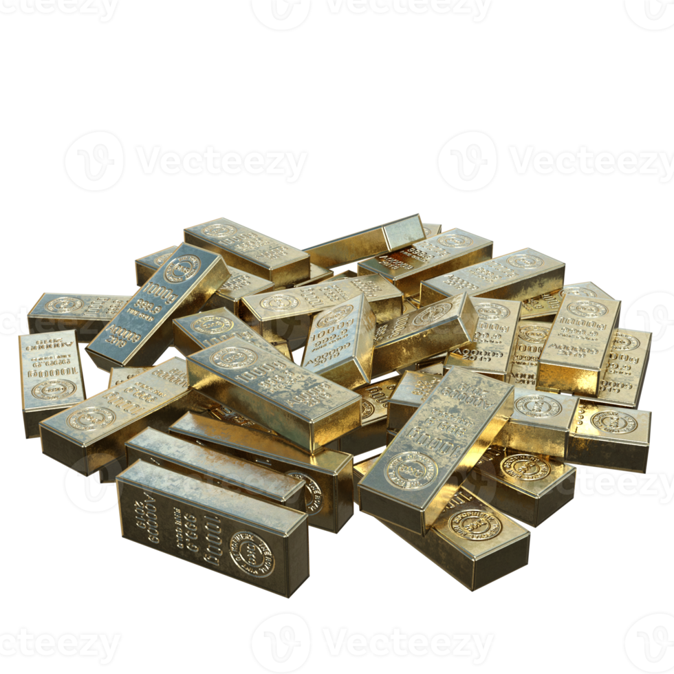 Gold bars millions 3d rendering png
