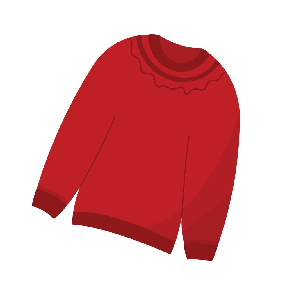Red wool knitted sweater with decorations for Christmas. Flat illustration of sweatshirt isolated. vector