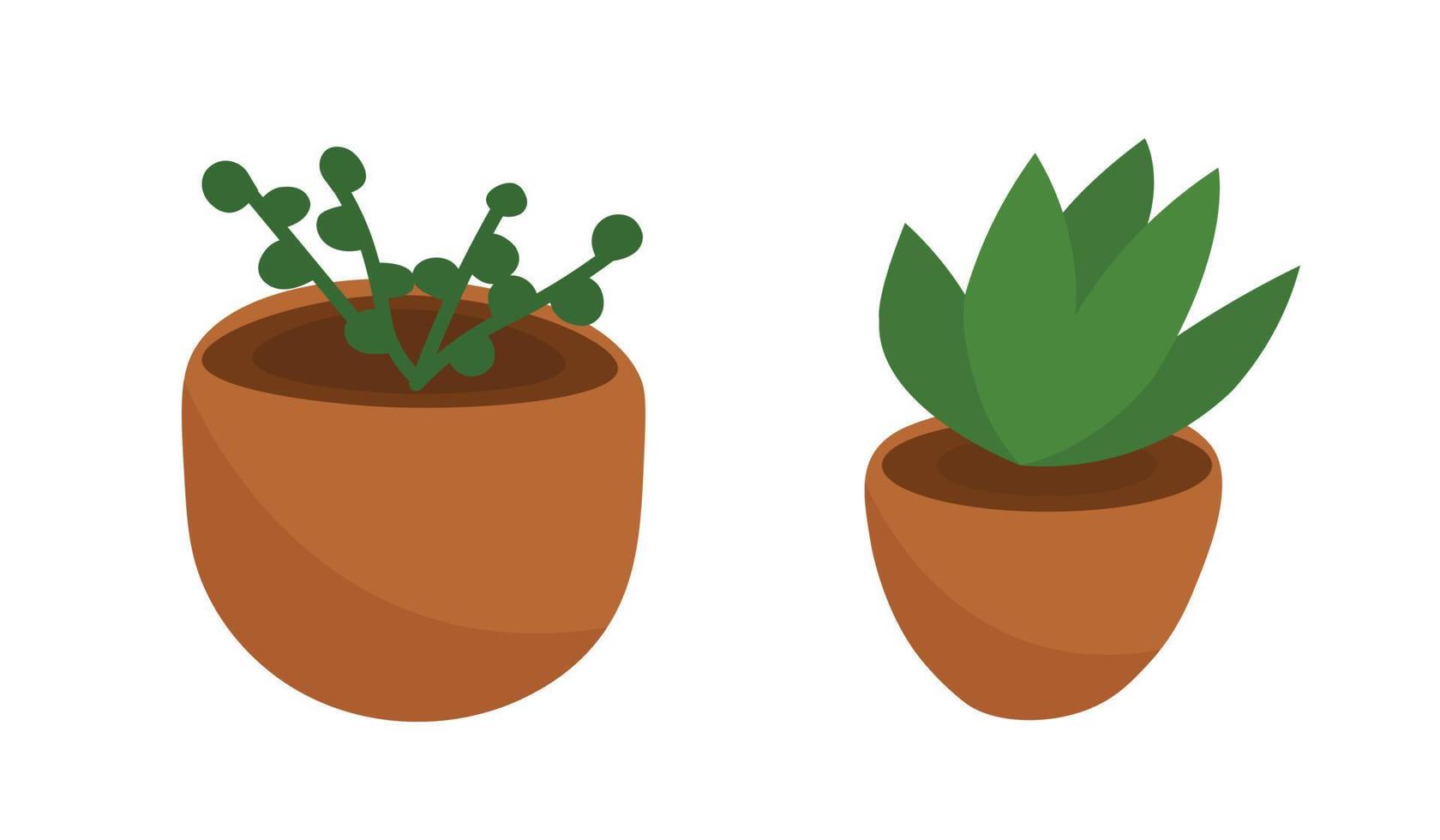 Set of green houseplants for home decorations. Flat cartoon style plants for print. vector