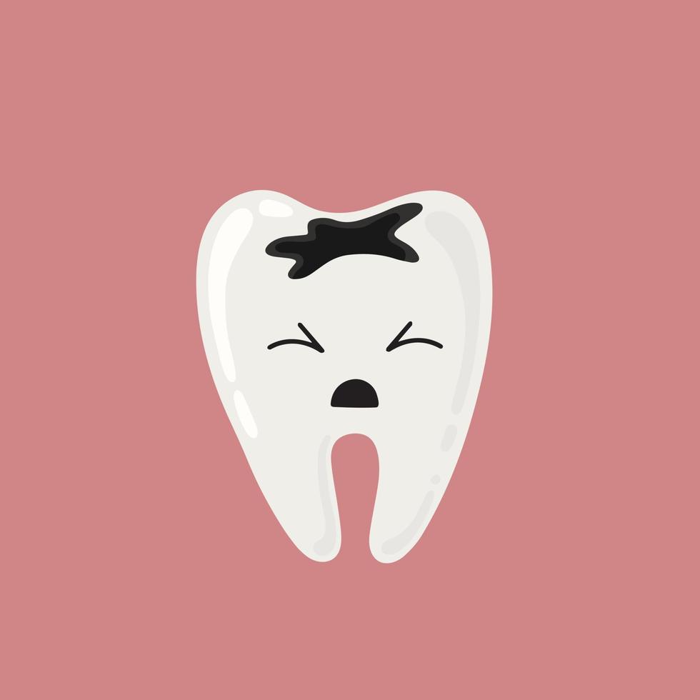 Illustration of a tooth with a hole. Caries. Vector image of tooth decay. Care of teeth.