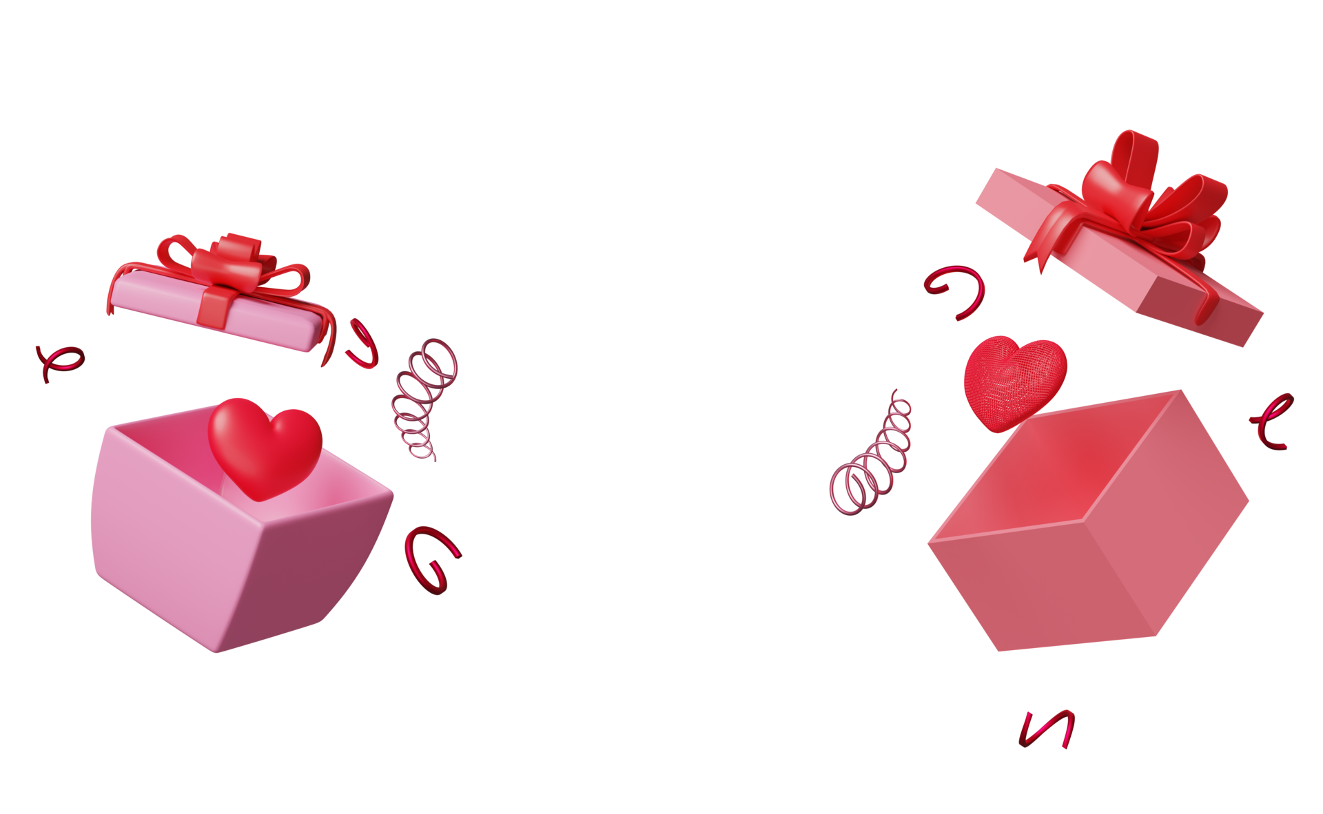 pink open gift box with red heart isolated. christmas and new year day