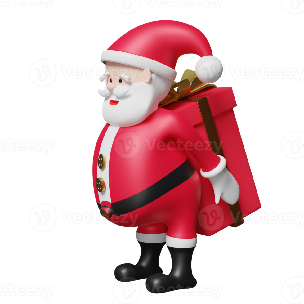 weihnachtsmannhände, die rote geschenkbox lokalisiert halten. website, poster oder glückskarten, festliches neujahrskonzept, 3d-illustration oder 3d-rendering png
