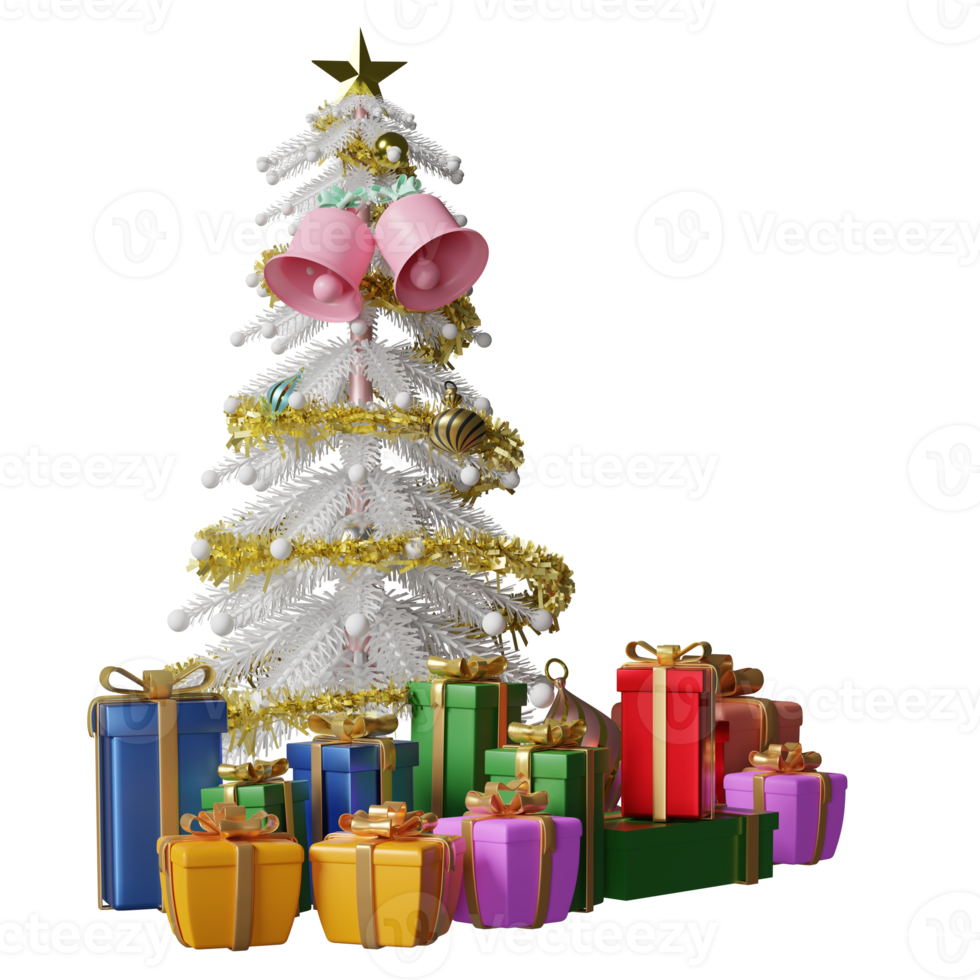 geschenkbox mit weihnachtsbaum isoliert. website, poster oder glückskarten, festliches neujahrskonzept, 3d-illustration oder 3d-rendering png