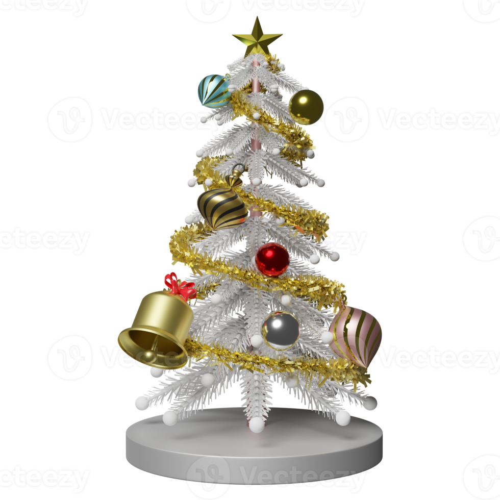 Weihnachtsbaum mit Ornamenten isoliert. modernes bühnendisplay und minimalistisches mockup, konzeptweihnachten und ein festliches neues jahr, 3d-illustration oder 3d-rendering png