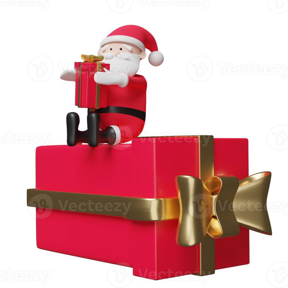 Santa claus hands holding red gift box, space isolated. website, poster or happiness cards, festive New Year concept, 3d illustration or 3d render png