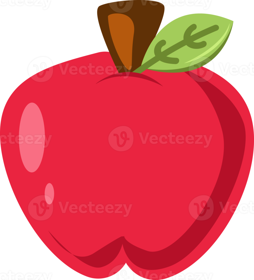 cute sexy red apple with stem and leaf flat illustration healthy fruit element png