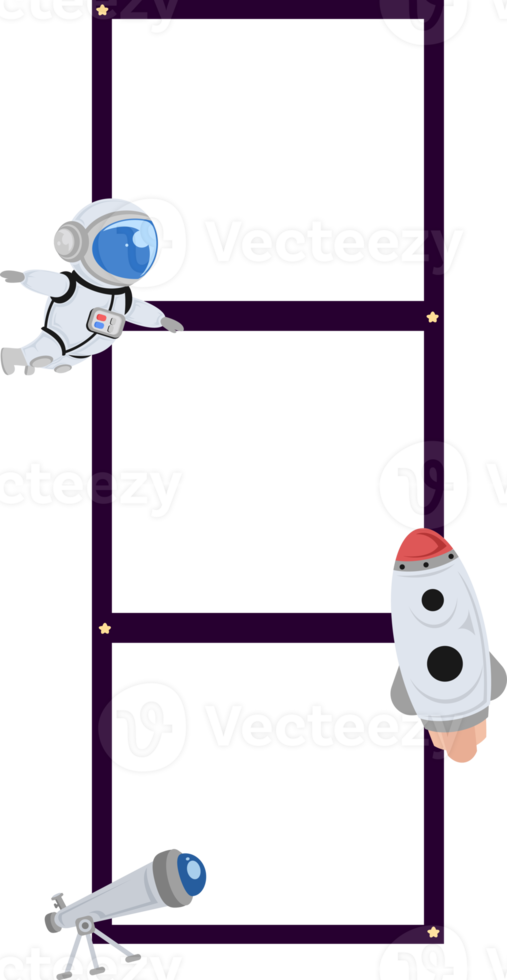 cute vertical frame for three pics with spaceship astronaut and telescope elements png