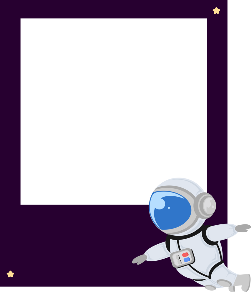 moldura de foto única quadrada de tema de espaço infantil com elemento bonito de astronauta png