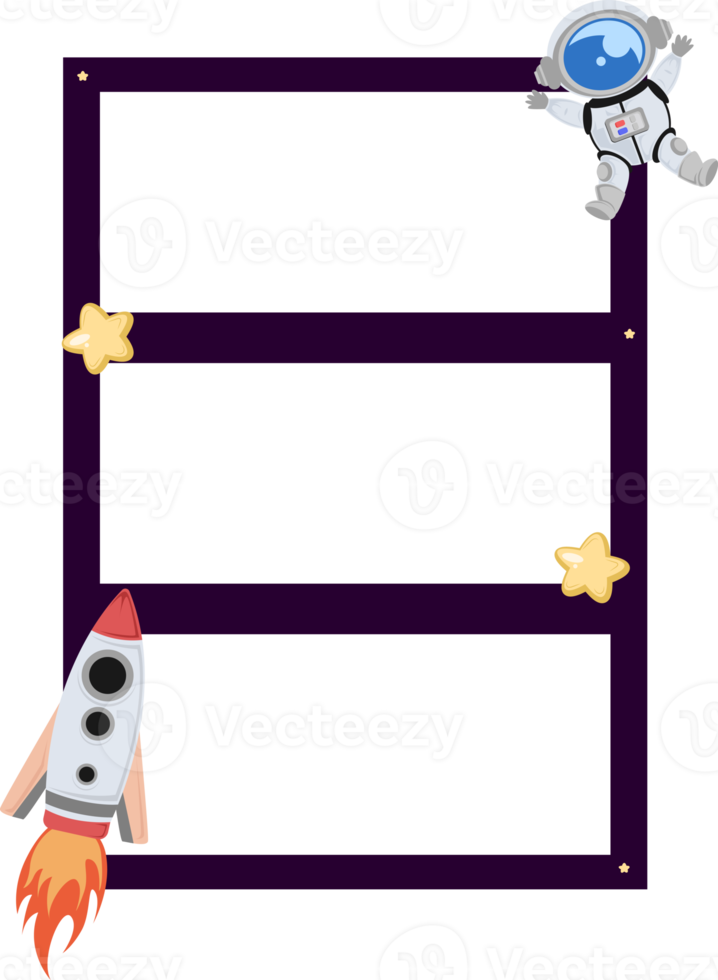 söt horisontell ram för tre landskap bilder med rymdskepp och astronaut element png