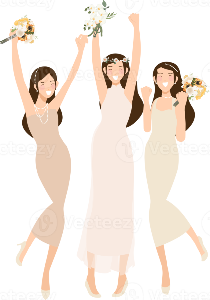 happy young bride and bridesmaid  party dance flat style png