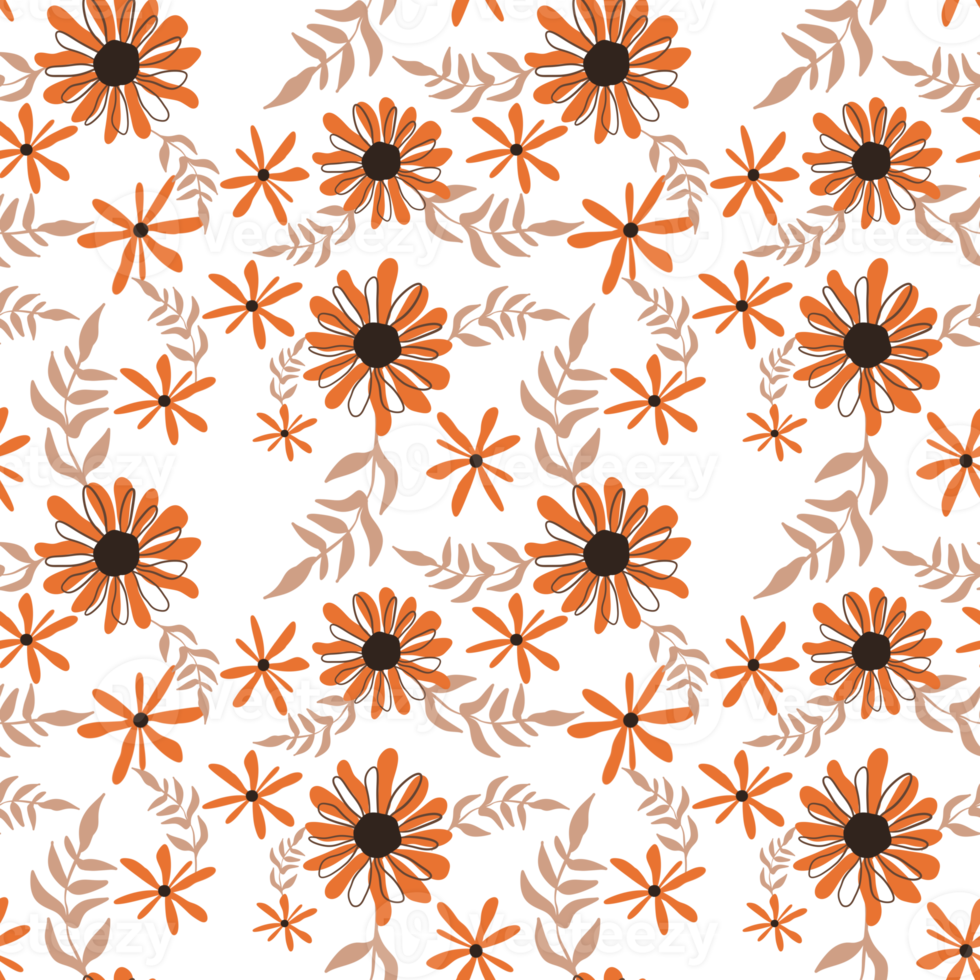 elegant seamless pattern with hand-drawn flowers and  leaves png
