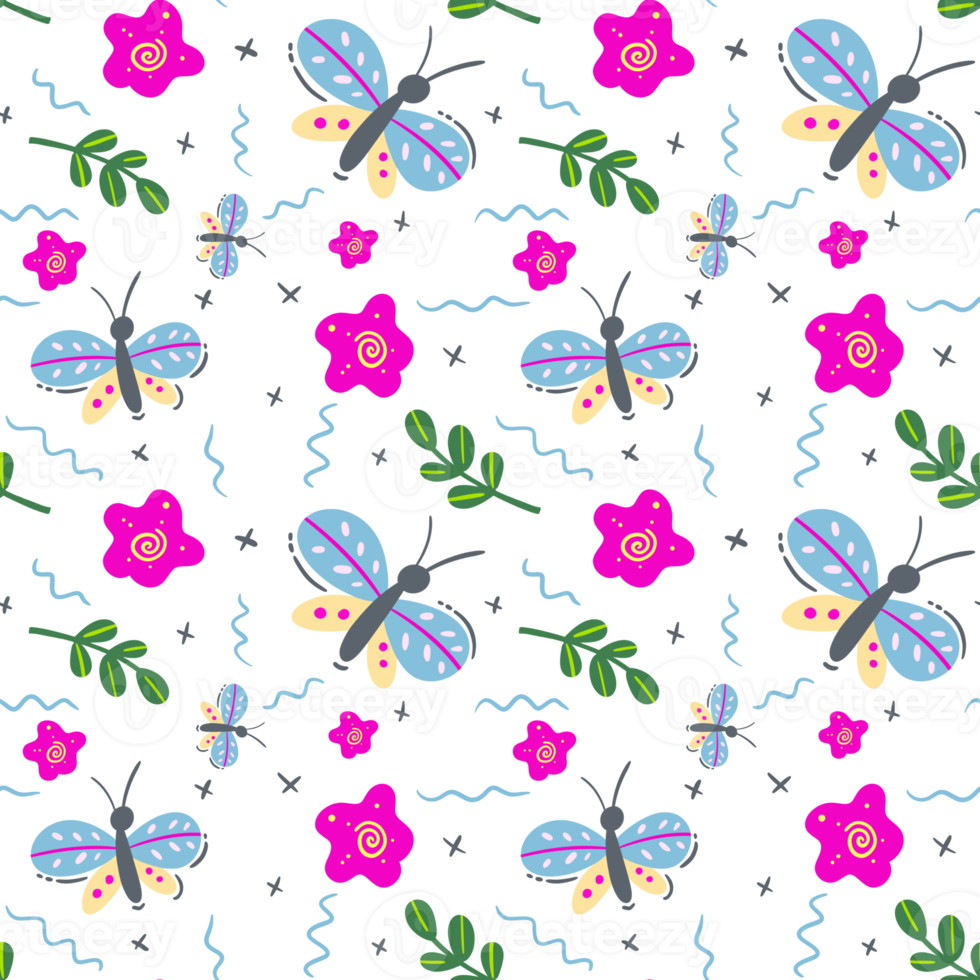 cute modern seamless pattern  with flower and butterfly shapes png