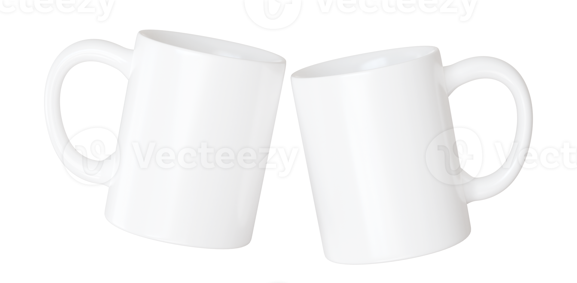 3d render two white coffee mug mockup. Sublimation design or logo presentation on a blank ceramic cup without drink png