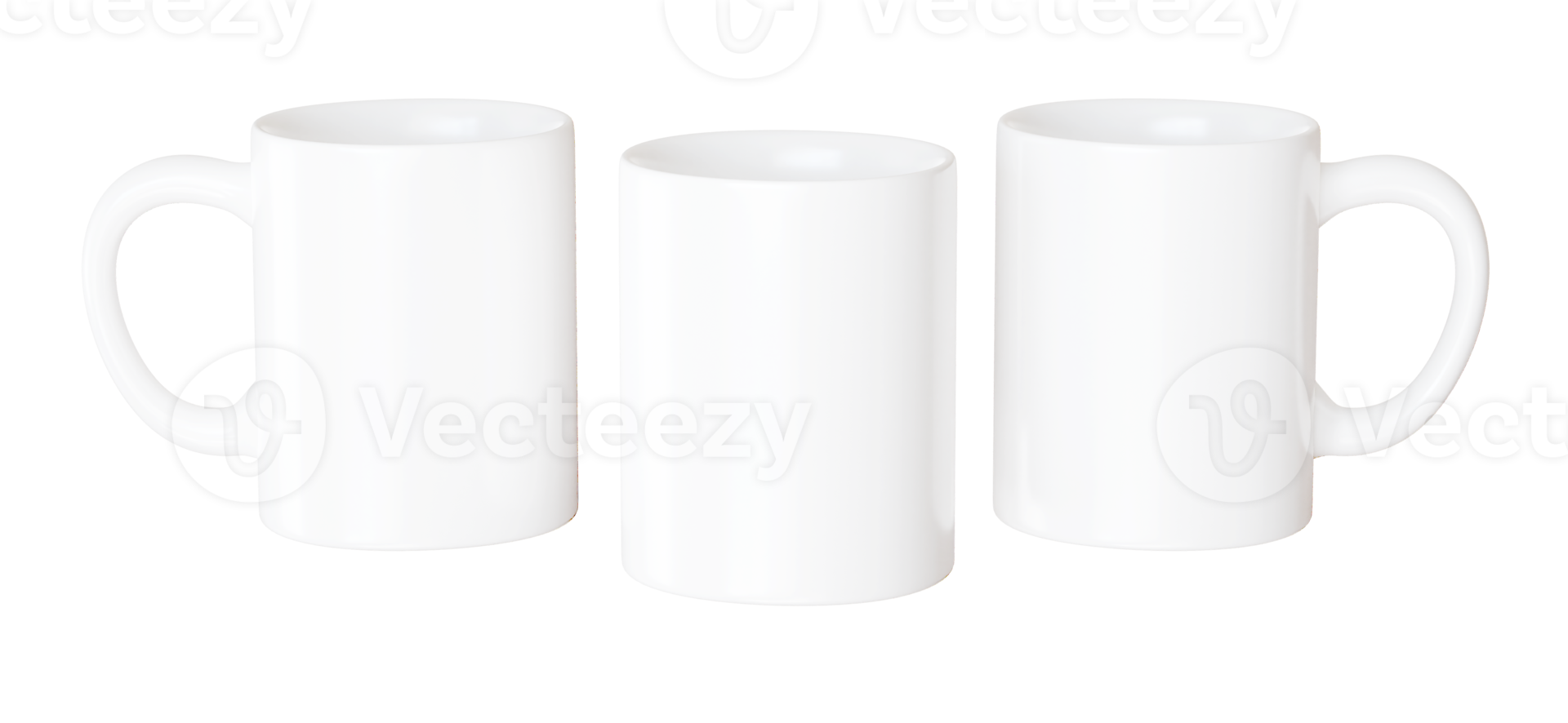 Three tea cup mockup for corporate logo or branding design presentation. 3d render with clean white mugs 3 sides with handles png