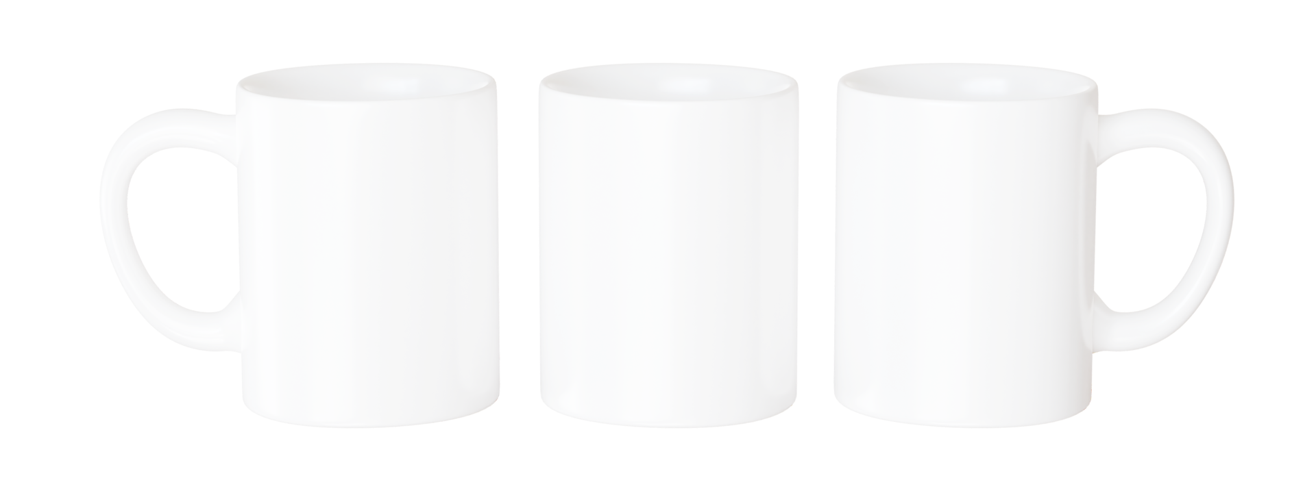 Three mug mockup for full wrap sublmation presentation. Blank tea cup