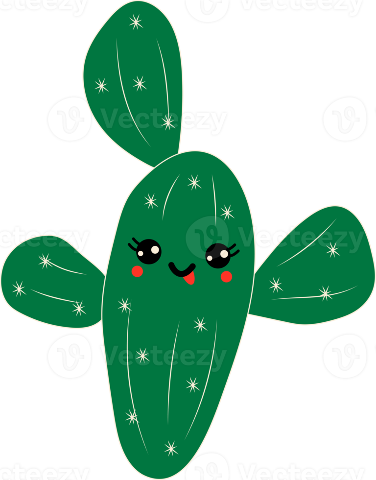 lindo cactus de dibujos animados con ojos kawaii. png en estilo de dibujos animados. todos los elementos están aislados