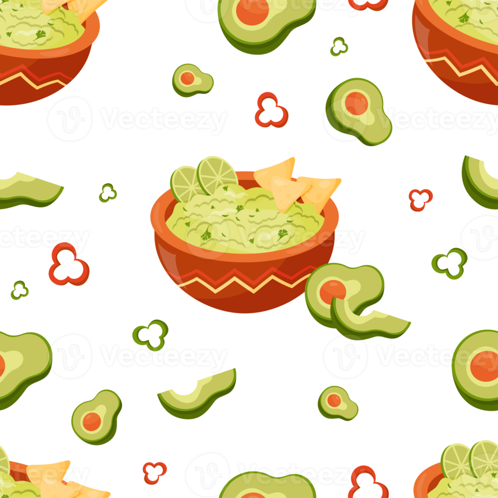 Seamless pattern with Mexican Guacamole green sauce png