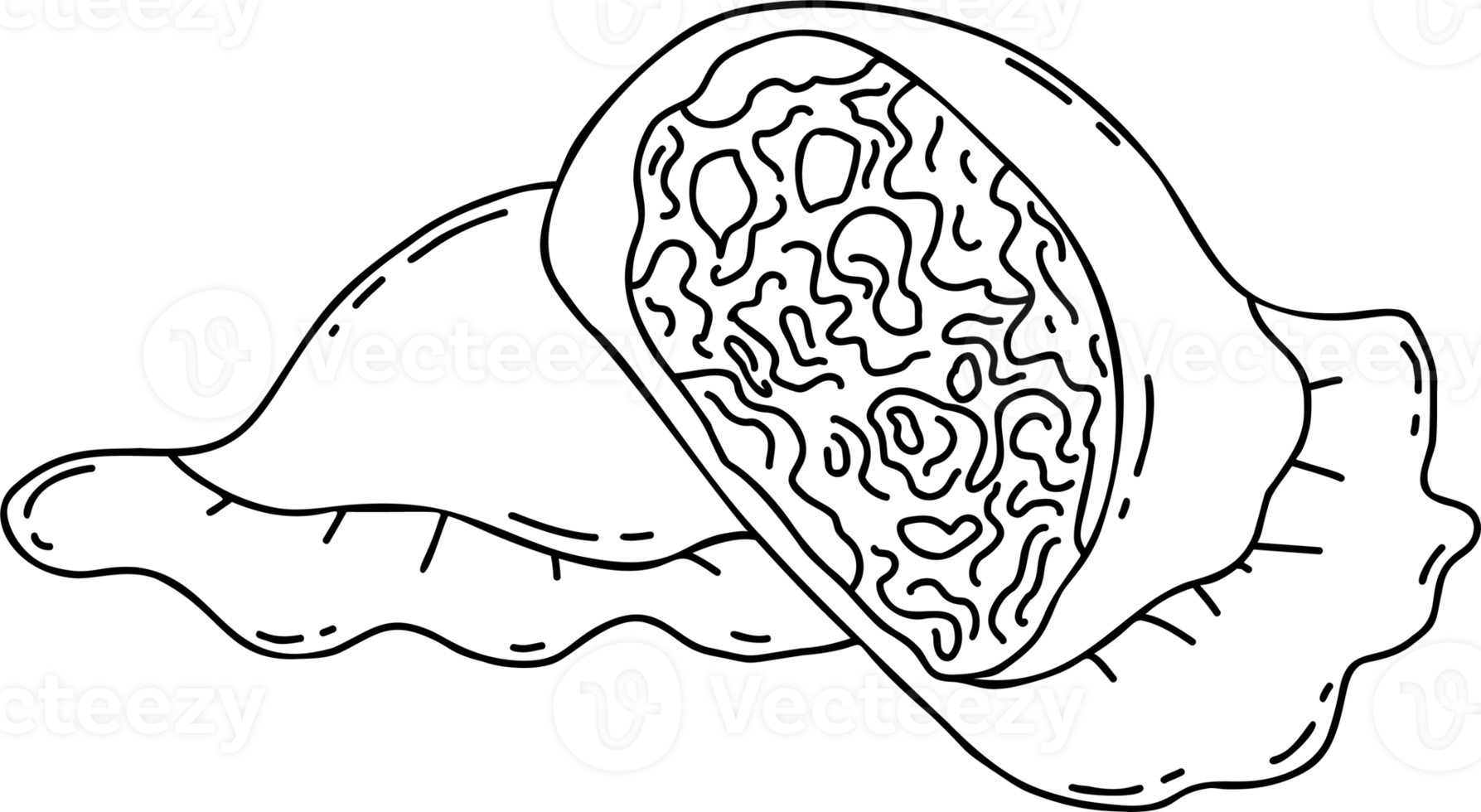 Mexican Empanadas. Half of broken dumpling with stuffing png