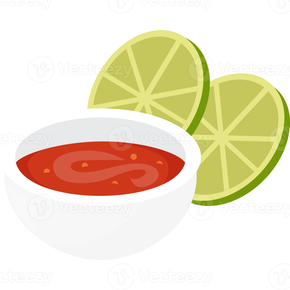 Red tomato sauce with lime slices png