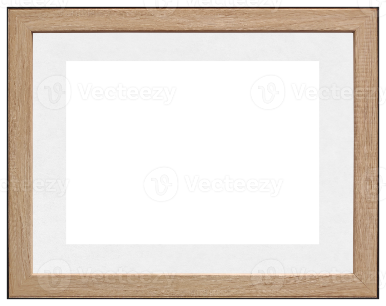 Wooden picture frame with passepartout and copy space isolated on transparent background png