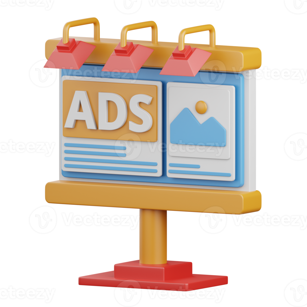 Cartelera de representación 3d aislada útil para marketing, publicidad, publicidad y promoción png