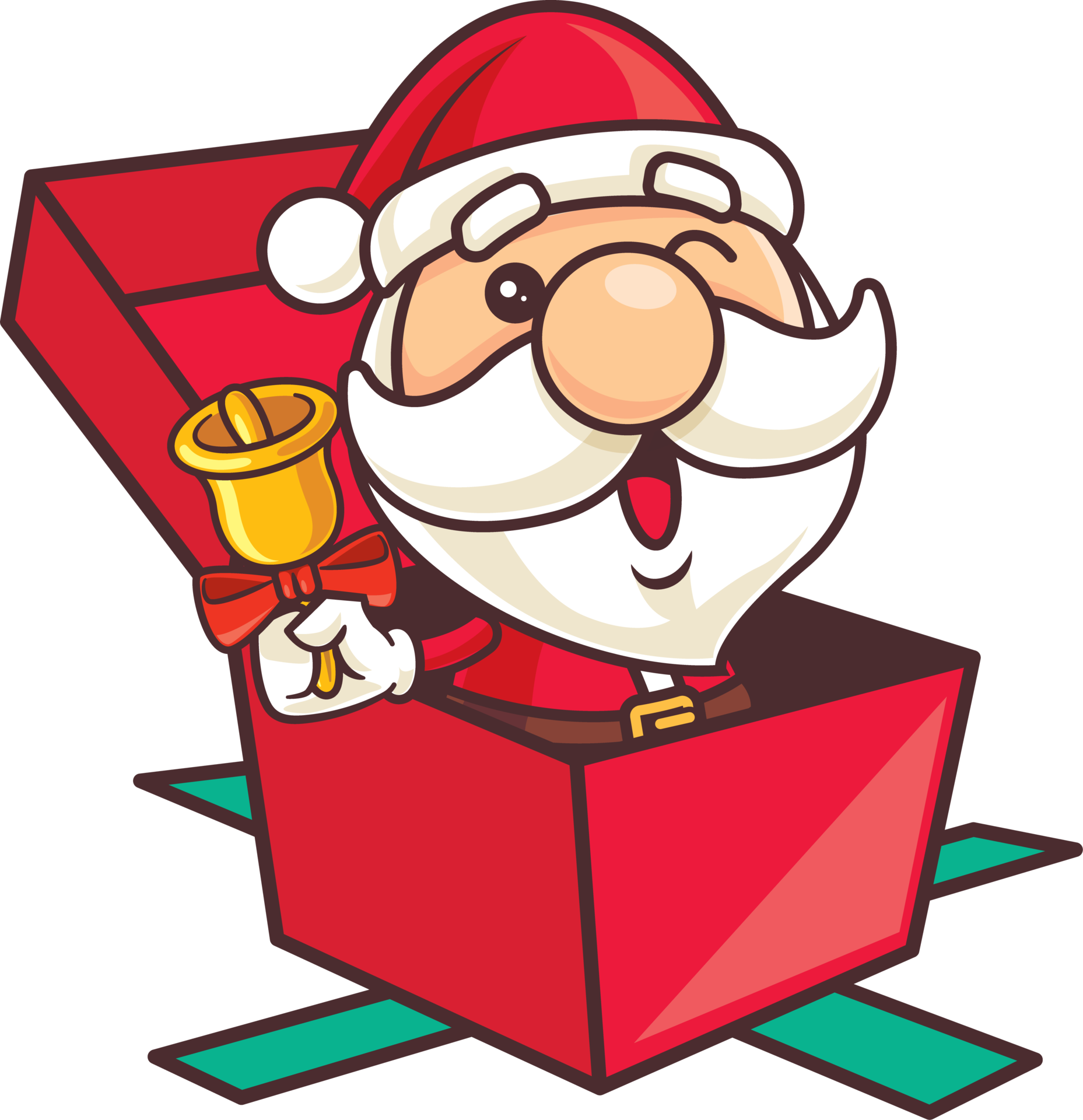 Free Merry Christmas with cartoon santa claus holding jingle bell popping  out from christmas present box illustration 15339879 PNG with Transparent  Background