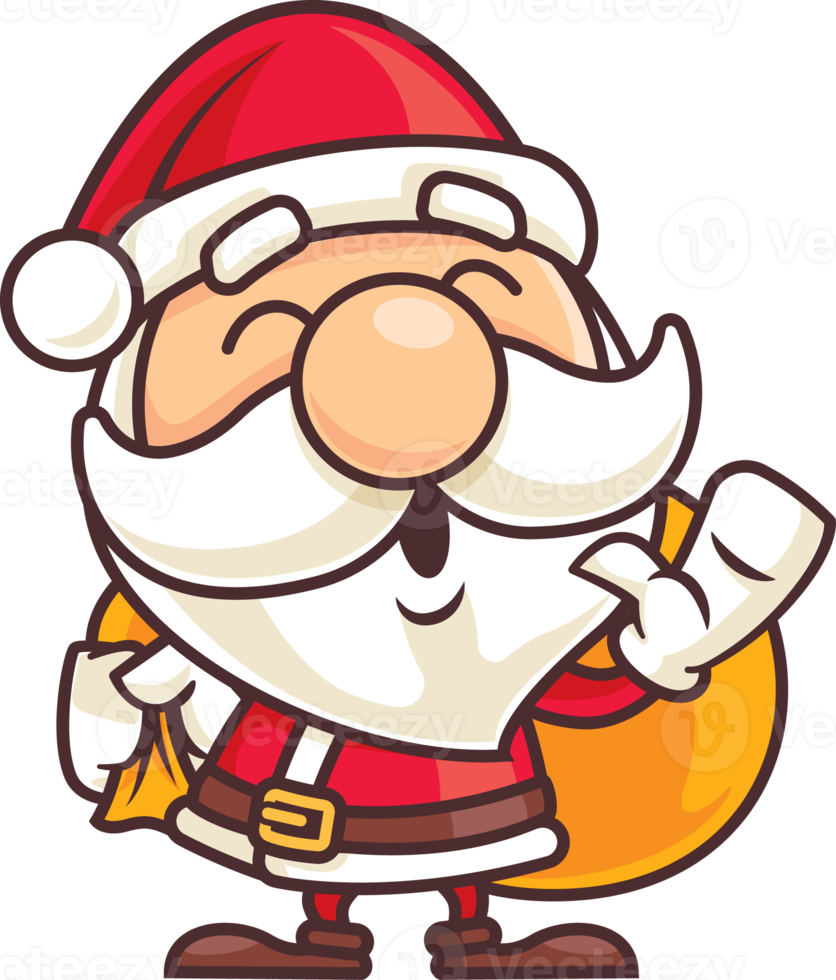 Merry Christmas with cartoon santa claus carrying christmas gift bag illustration png