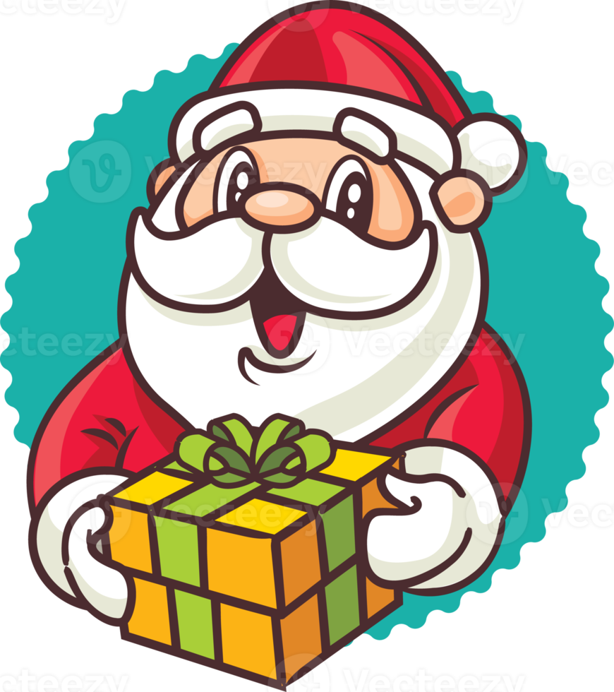 feliz navidad con dibujos animados santa claus sosteniendo ilustración de regalo de navidad png