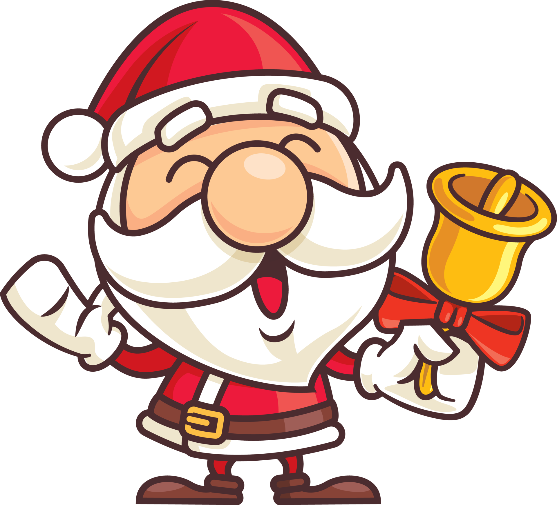 Merry Christmas with cartoon santa claus holding christmas jingle