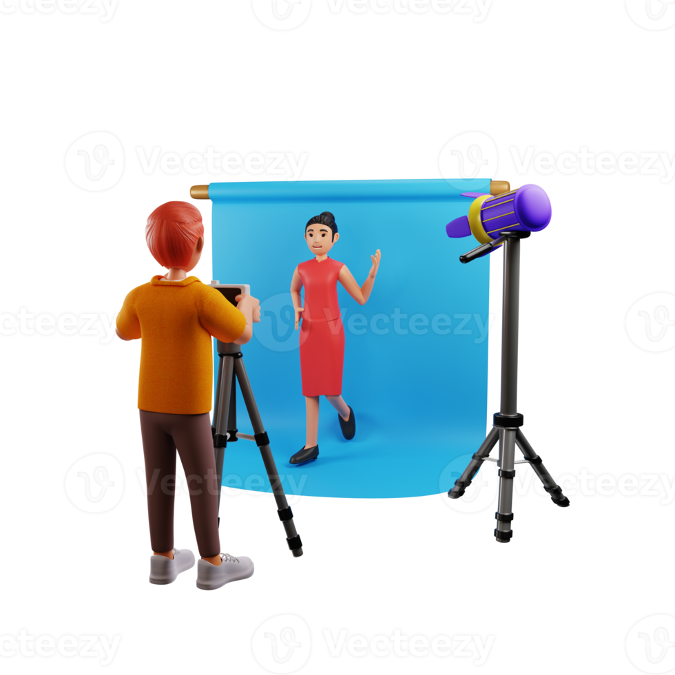 Photographer Take Photos of Model, 3d Character Illustration png