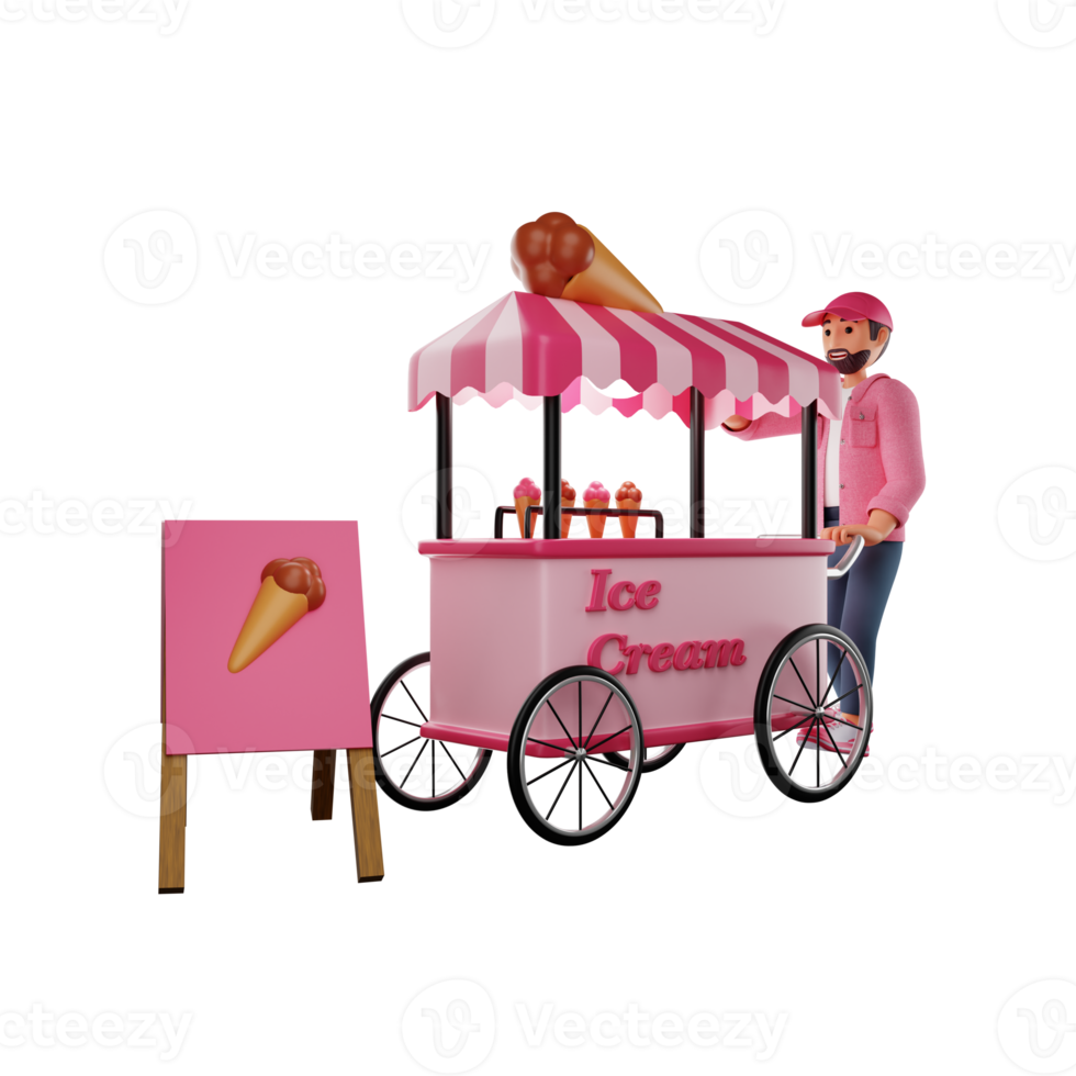 Ice Cream Booth 3D Character illustration png