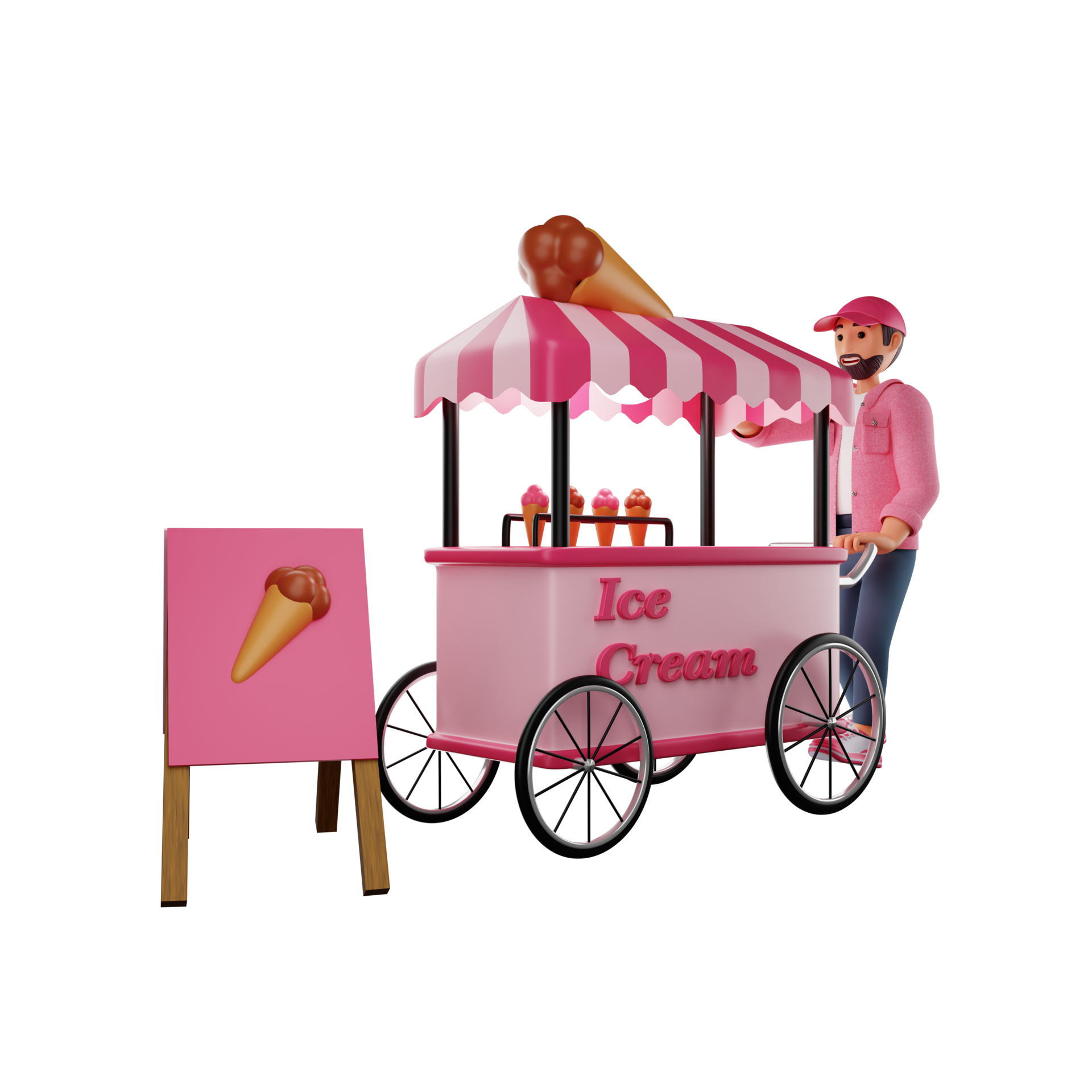 Ice Cream Booth 3D Character Illustration 15340592 PNG ice-cream-booth-3d-character-illustration-15340592-png