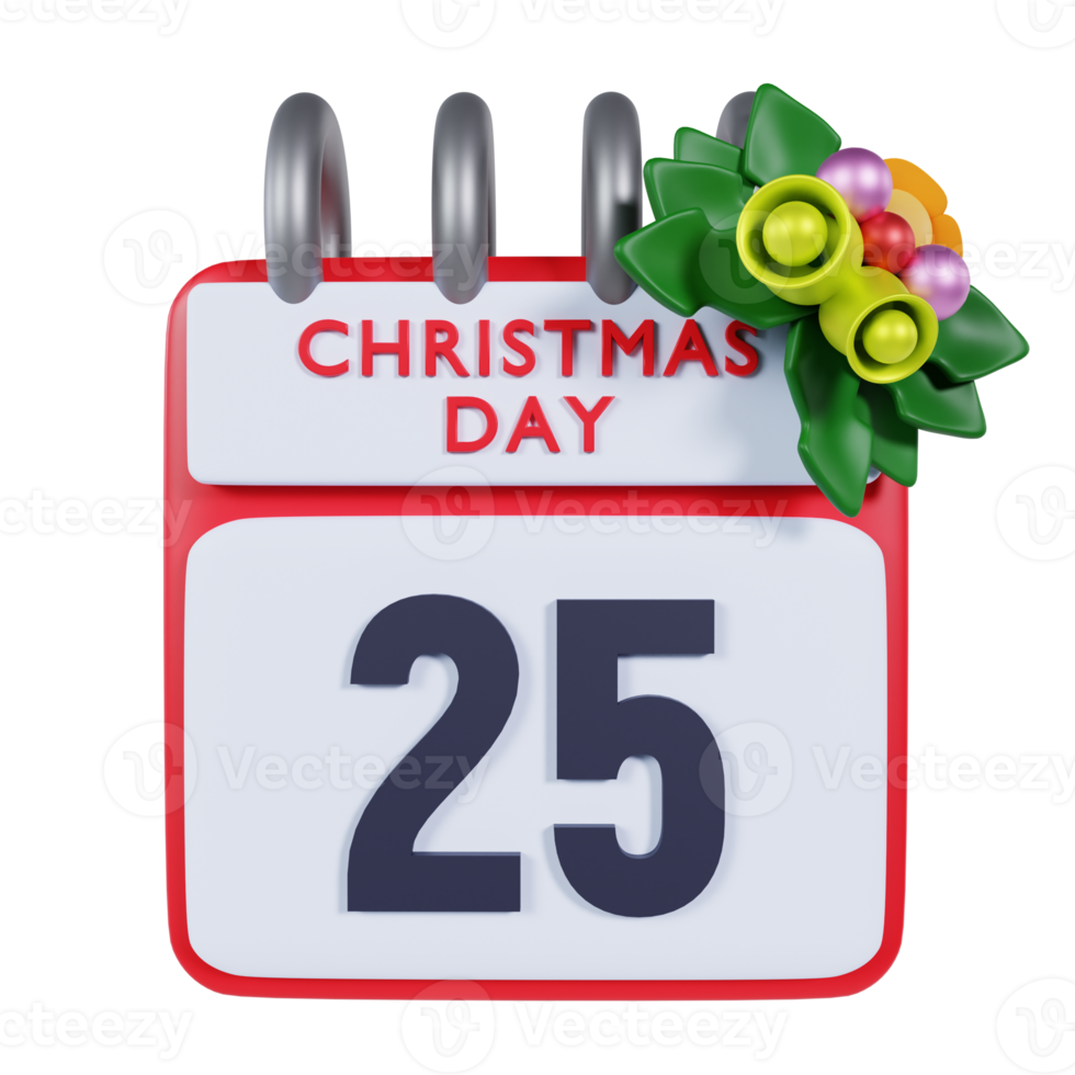 Cristmas Day Calendar 3D Illustration png