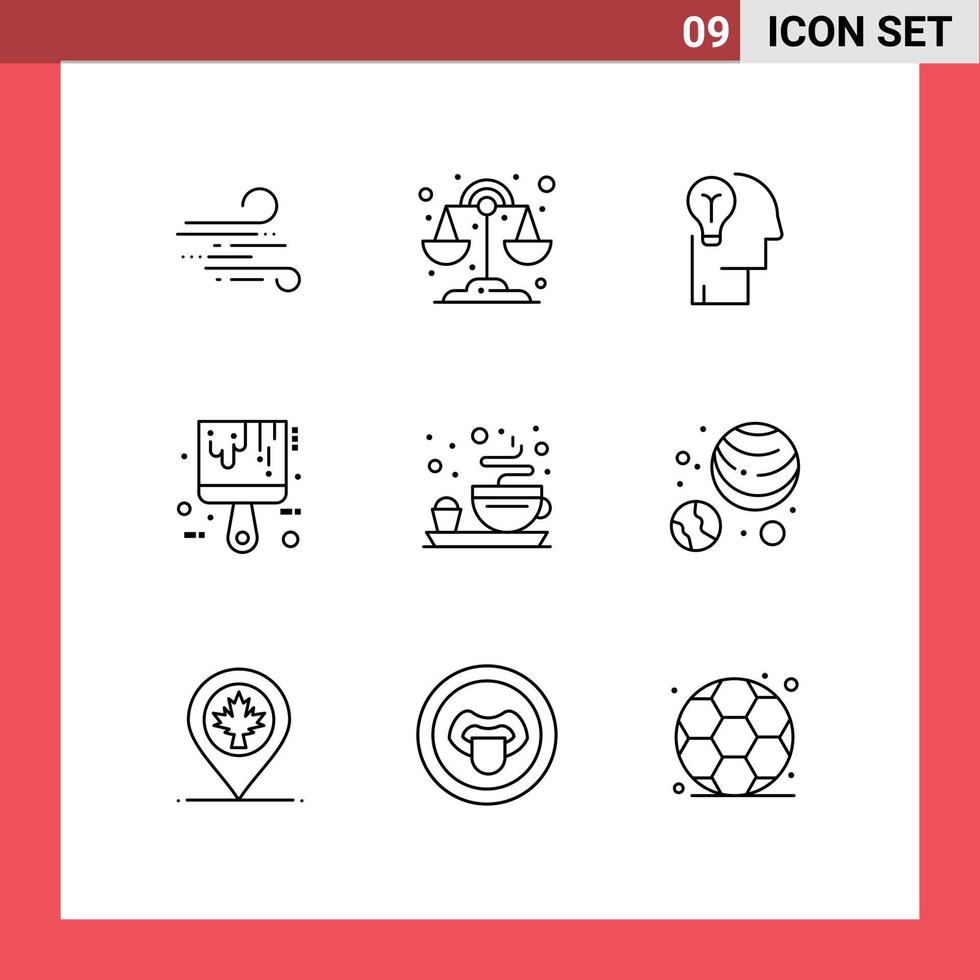 User Interface Pack of 9 Basic Outlines of plate color bulb tool brush Editable Vector Design Elements