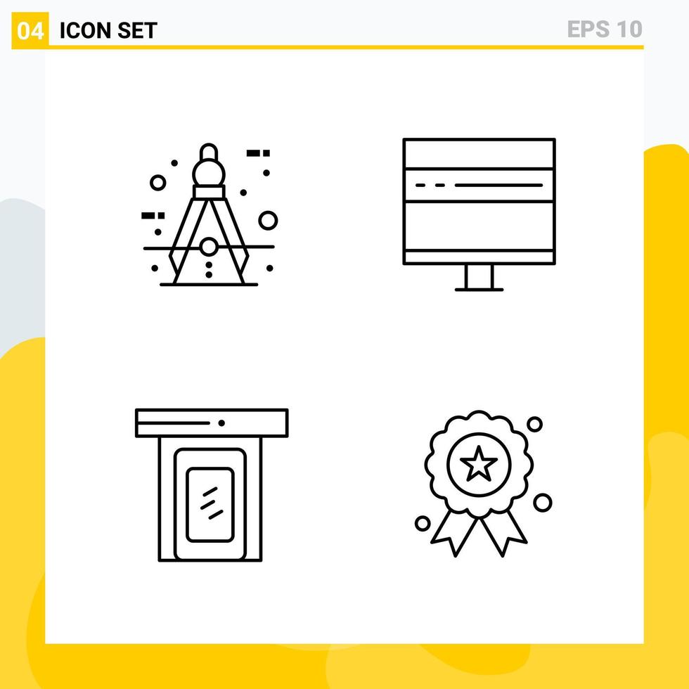 Collection of 4 Universal Line Icons Icon Set for Web and Mobile Creative Black Icon vector background