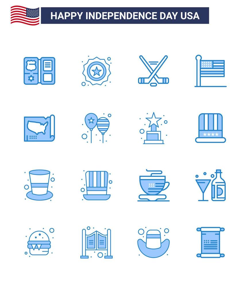 16 Blue Signs for USA Independence Day states usa hokey united flag Editable USA Day Vector Design Elements