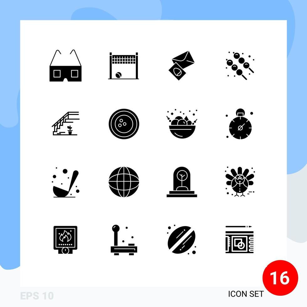 Set of 16 Modern UI Icons Symbols Signs for stage upstairs mail stairs food Editable Vector Design Elements