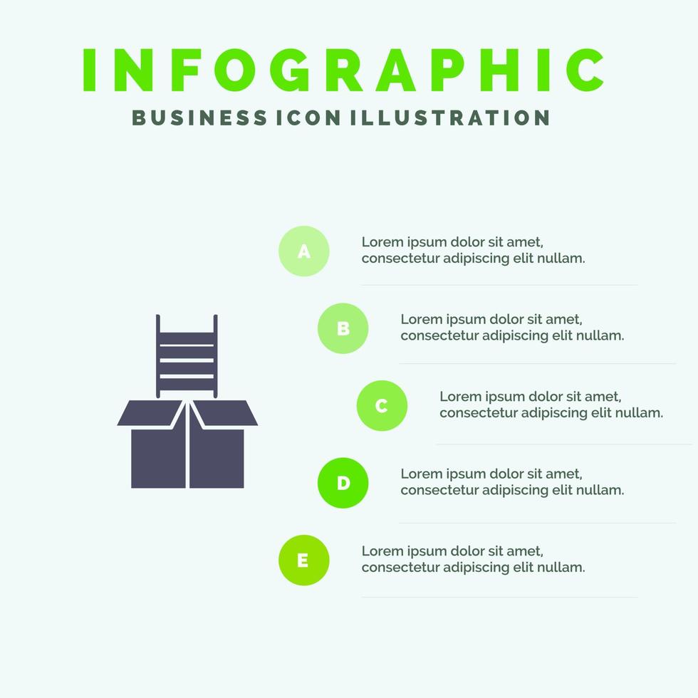 caja regalo éxito escalar sólido icono infografía 5 pasos presentación antecedentes vector