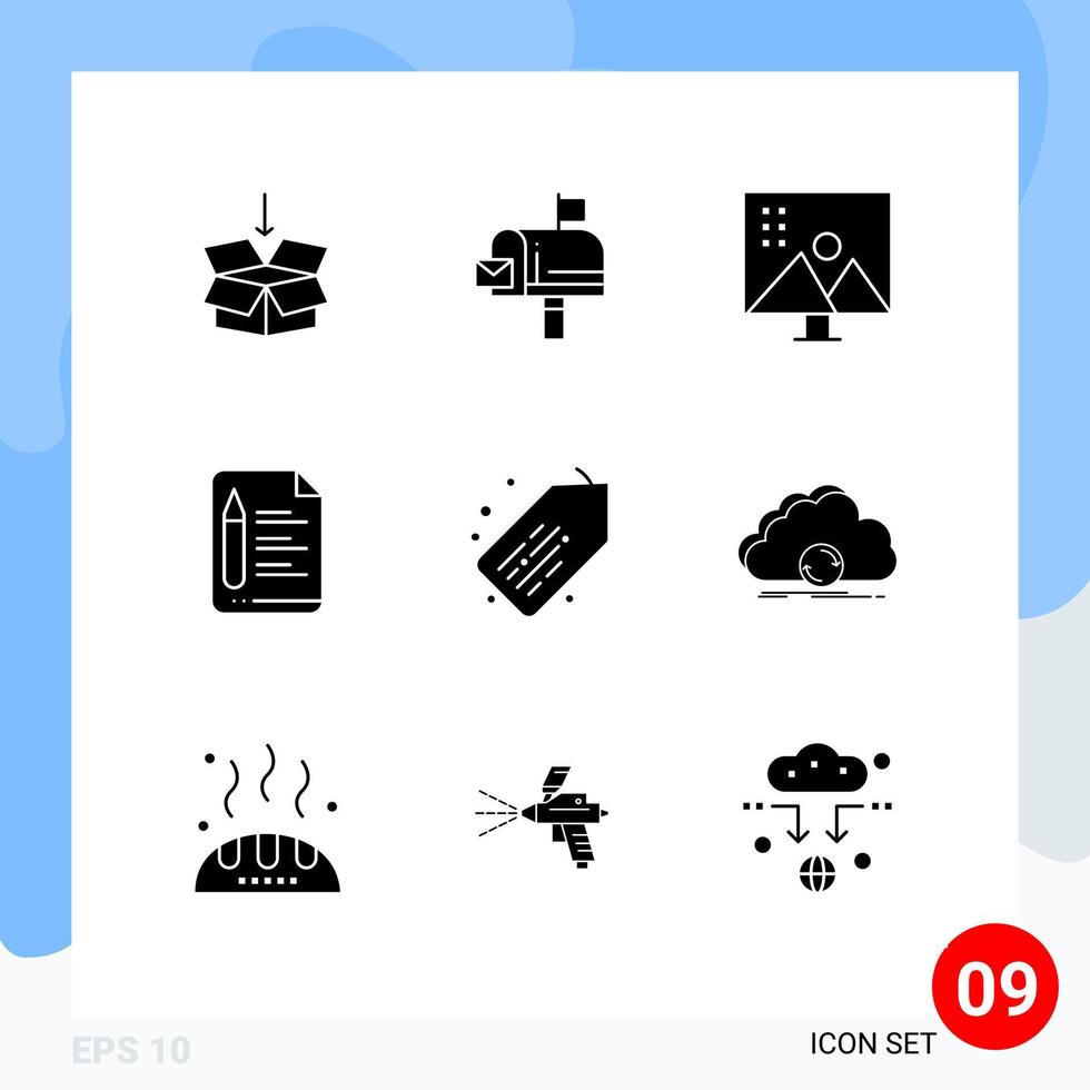 Pictogram Set of 9 Simple Solid Glyphs of tag education altering image text photo retouching Editable Vector Design Elements