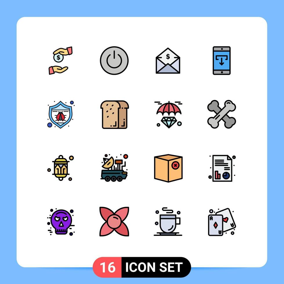 Modern Set of 16 Flat Color Filled Lines Pictograph of mobile data user application money Editable Creative Vector Design Elements