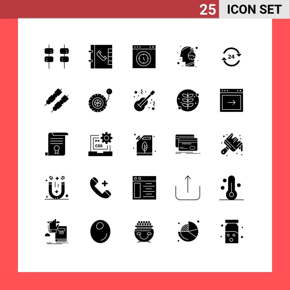 Group of 25 Solid Glyphs Signs and Symbols for non concierge speedometer science innovation Editable Vector Design Elements