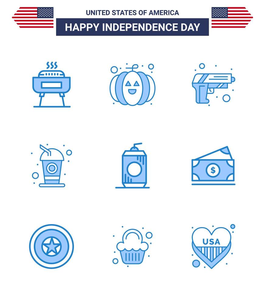 Editable Vector Line Pack of USA Day 9 Simple Blues of drink bottle security soda cola Editable USA Day Vector Design Elements