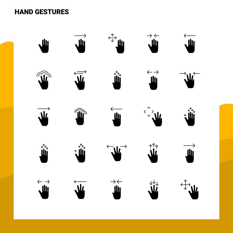 25 conjunto de iconos de gestos de mano plantilla de ilustración de vector de icono de glifo sólido para ideas web y móviles para empresa comercial