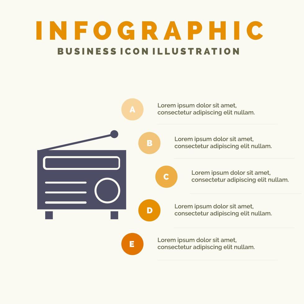 radio fm audio medios icono sólido infografía 5 pasos presentación antecedentes vector