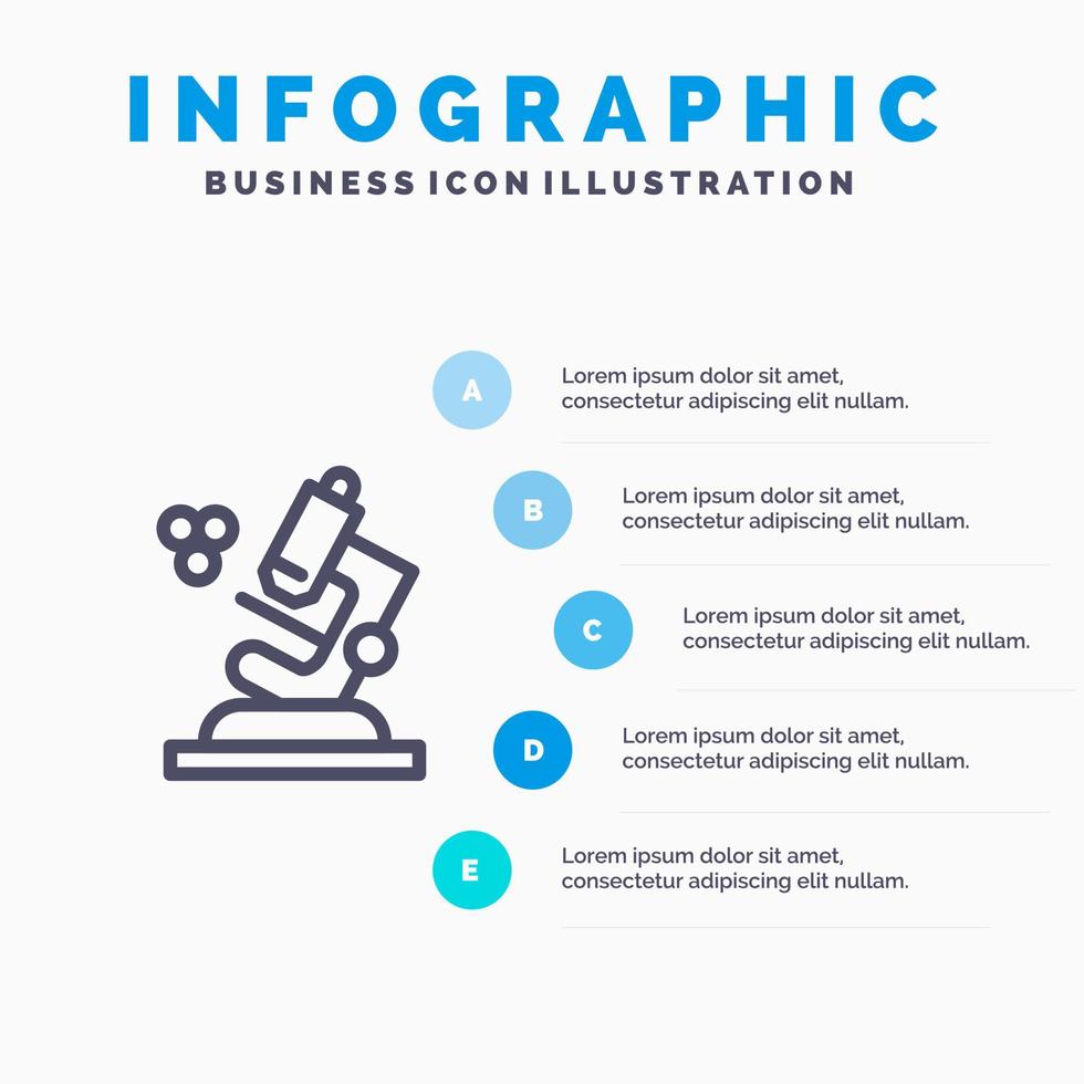 icono de línea de ciencia de microscopio de biología con fondo de infografía de presentación de 5 pasos vector