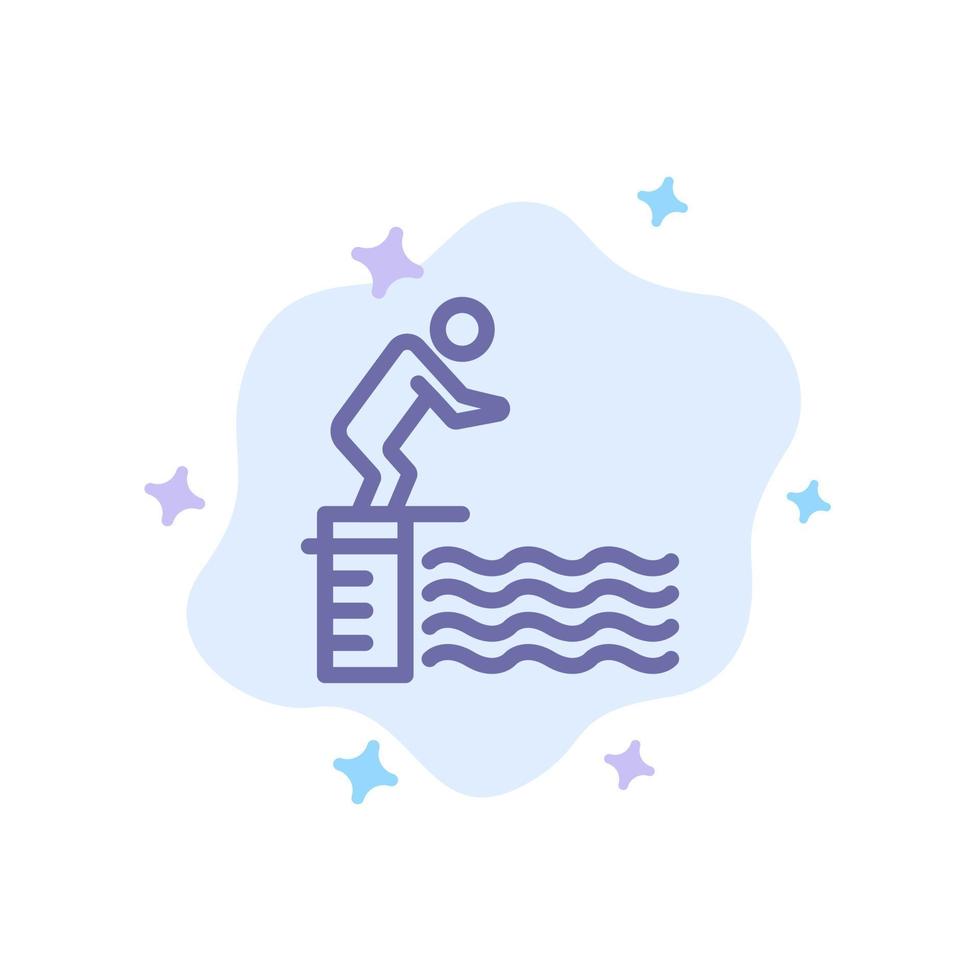 plataforma de salto de buceo piscina deporte icono azul sobre fondo de nube abstracta vector