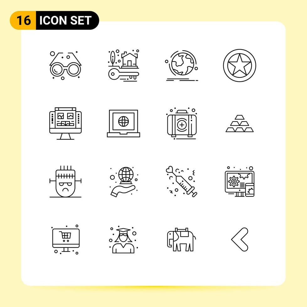 User Interface Pack of 16 Basic Outlines of military rank insignia real estate badge connection Editable Vector Design Elements