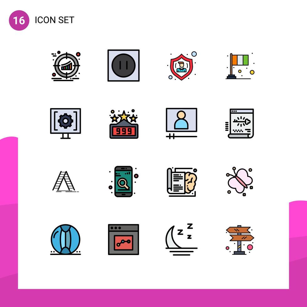 Pictogram Set of 16 Simple Flat Color Filled Lines of patrick flag technology festival user Editable Creative Vector Design Elements