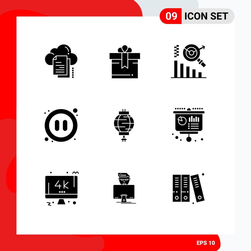 Stock Vector Icon Pack of 9 Line Signs and Symbols for chinese lantern business video multimedia Editable Vector Design Elements